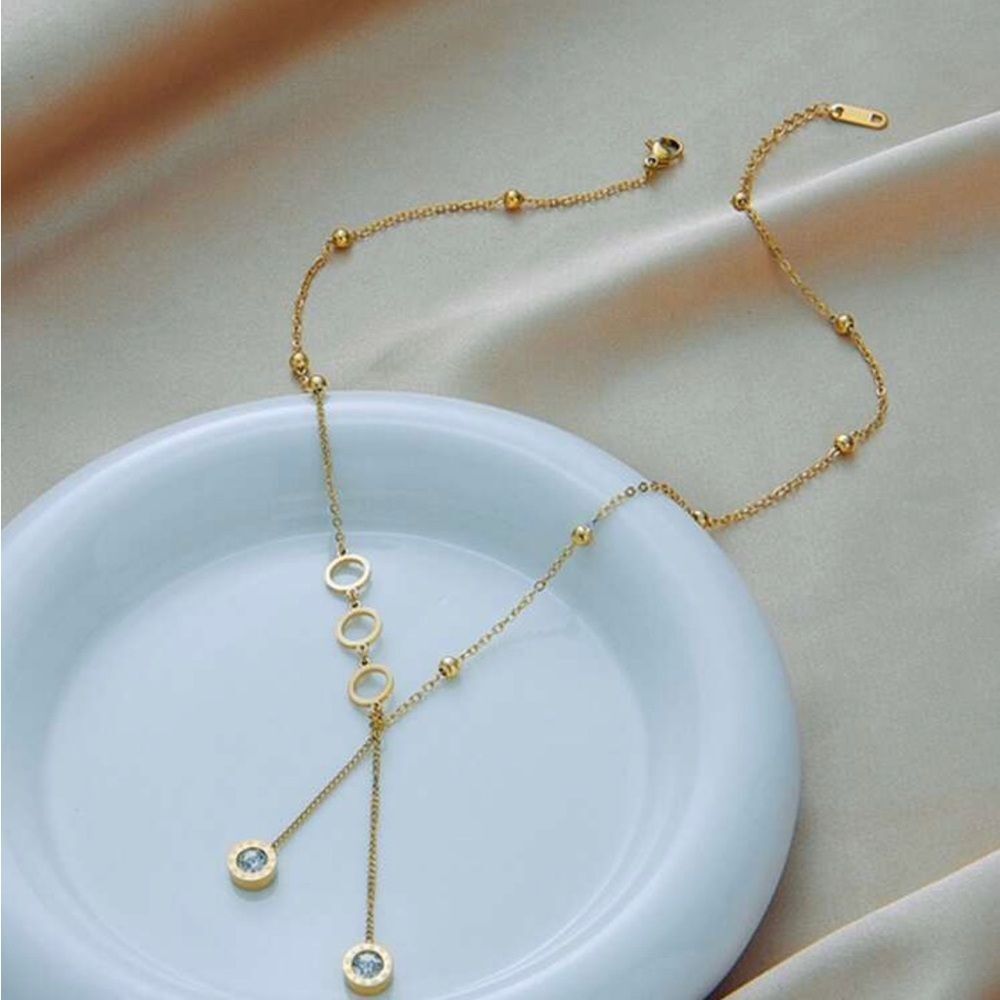 Gold Plated Stainless Steel Lariat Chain Necklace - Picture 2 of 4